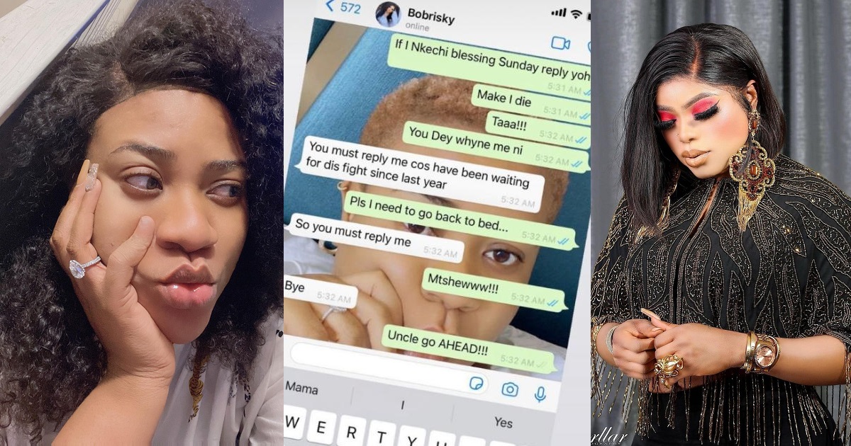 Nkechi Blessing leaks her chat with Bobrisky as they continue dragging each other