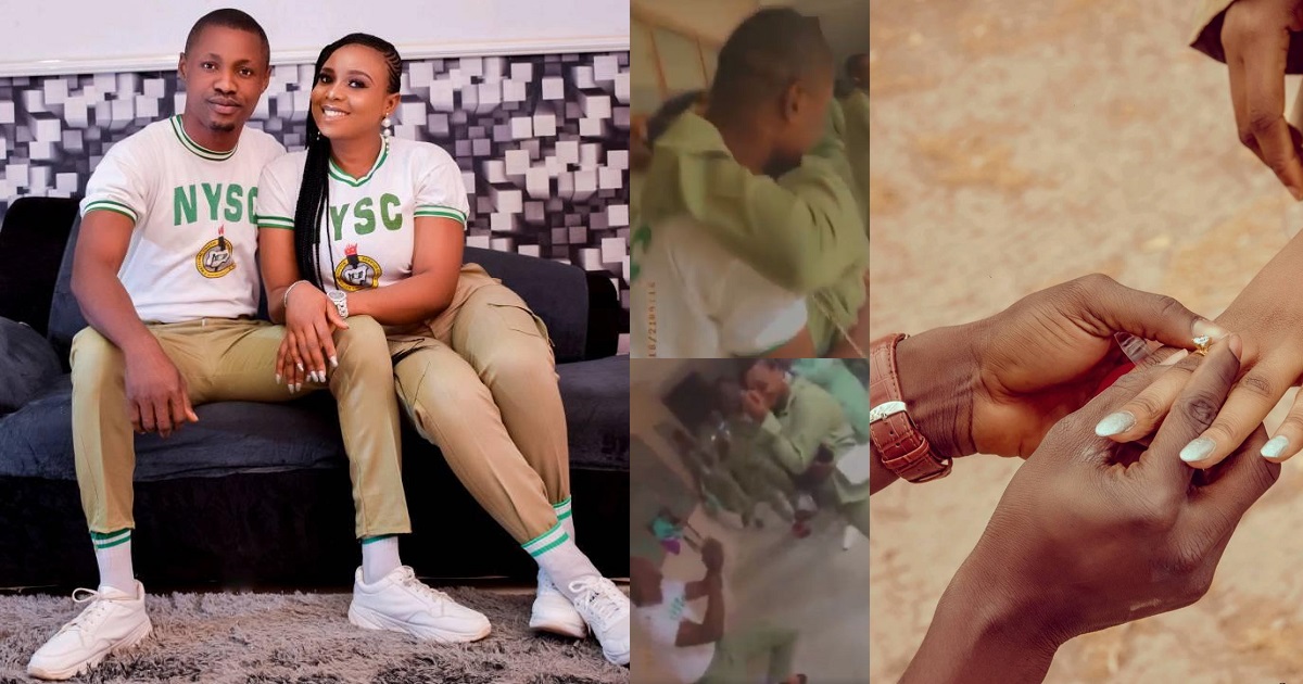 “NYSC gave me a wife” – Man says as he proposes to fellow corps member on their POP day (Photos/Video)