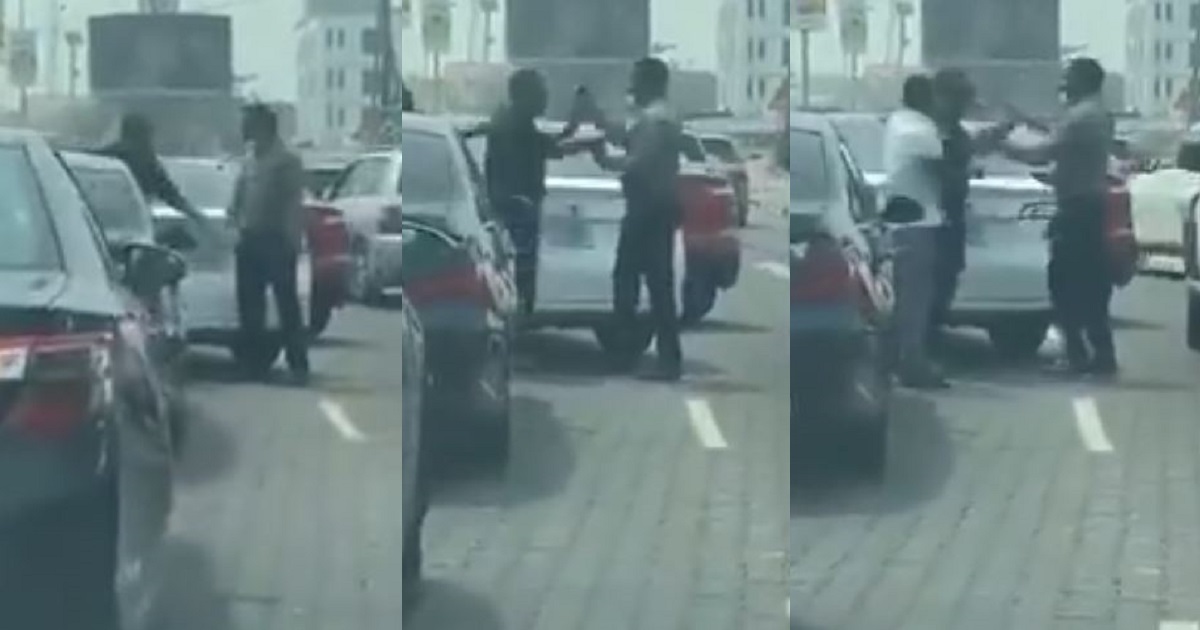 two grown men park