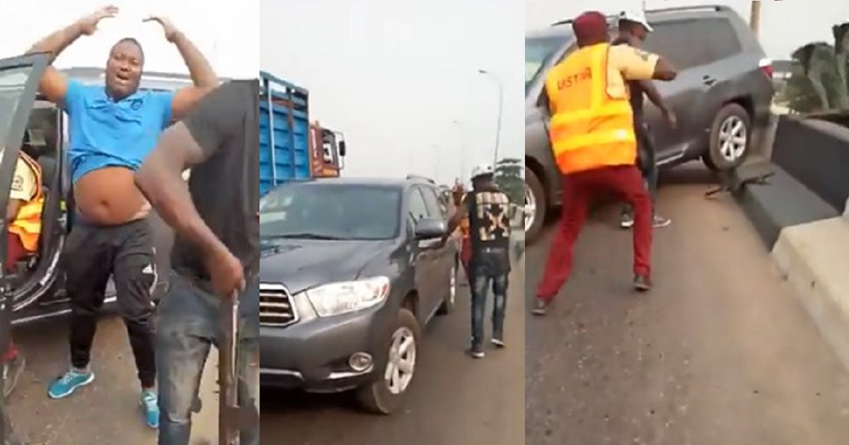 Driver who took one-way knocks policeman off bridge in Lagos (Video)