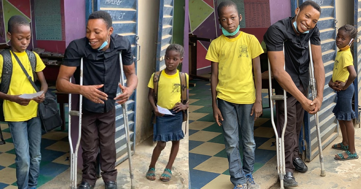 Physically challenged man melts hearts after paying the school fees of