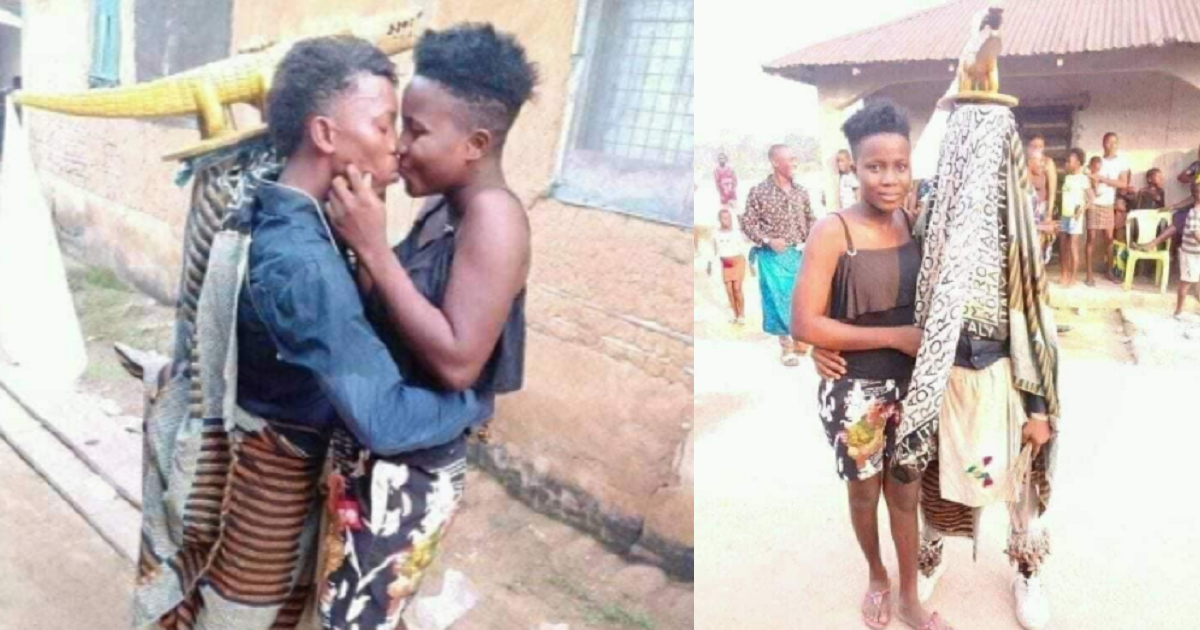Lovely moment an ‘Egungun’ stopped his performance to kiss his woman (photos)