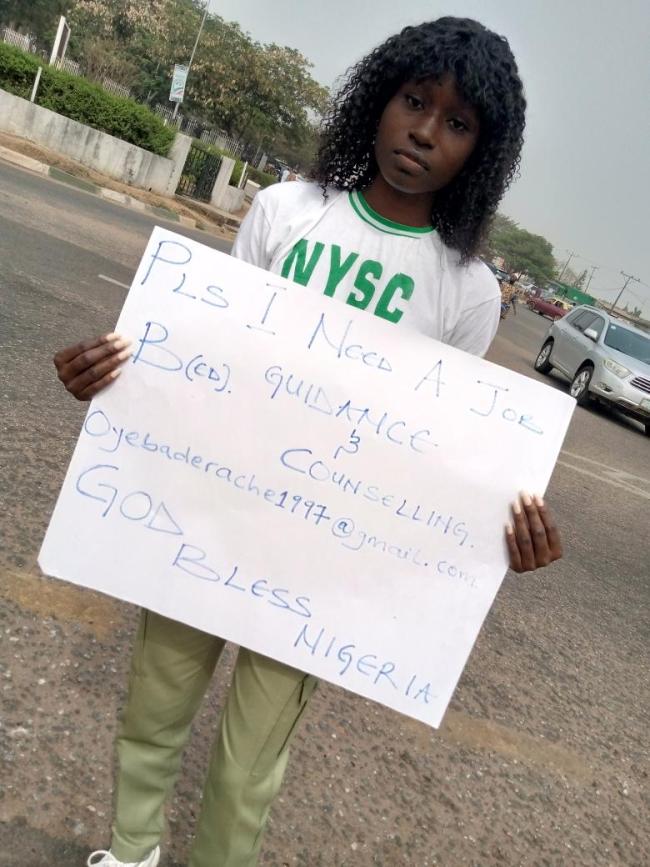 Image result for Graduate in NYSC uniform hits the street to beg for a job immediately after passing out