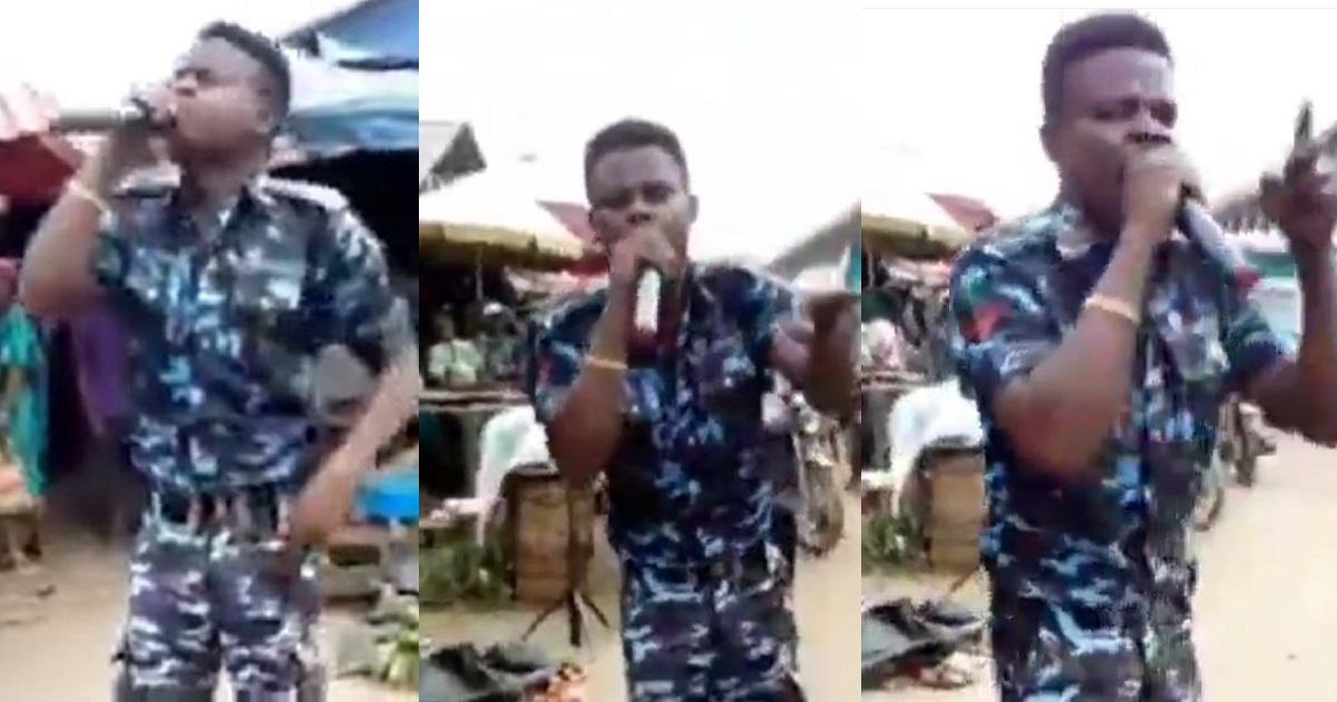 Police officer spotted in his uniform preaching at a market (Video)