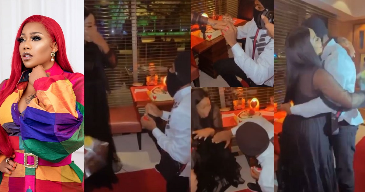 Toyin Lawani’s photographer, Segun Wealth engages her on Valentine’s Day (Video)