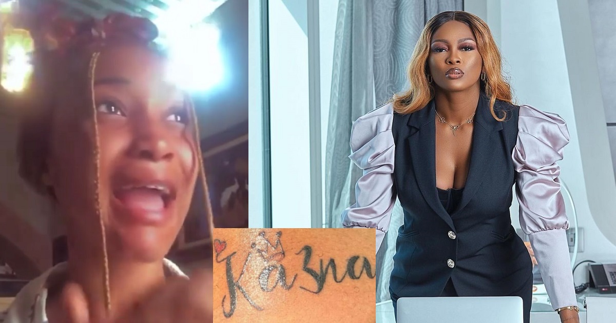 Lady who tattooed Ka3na on her thigh sheds premium tears bitterly after BBNaija star berated her