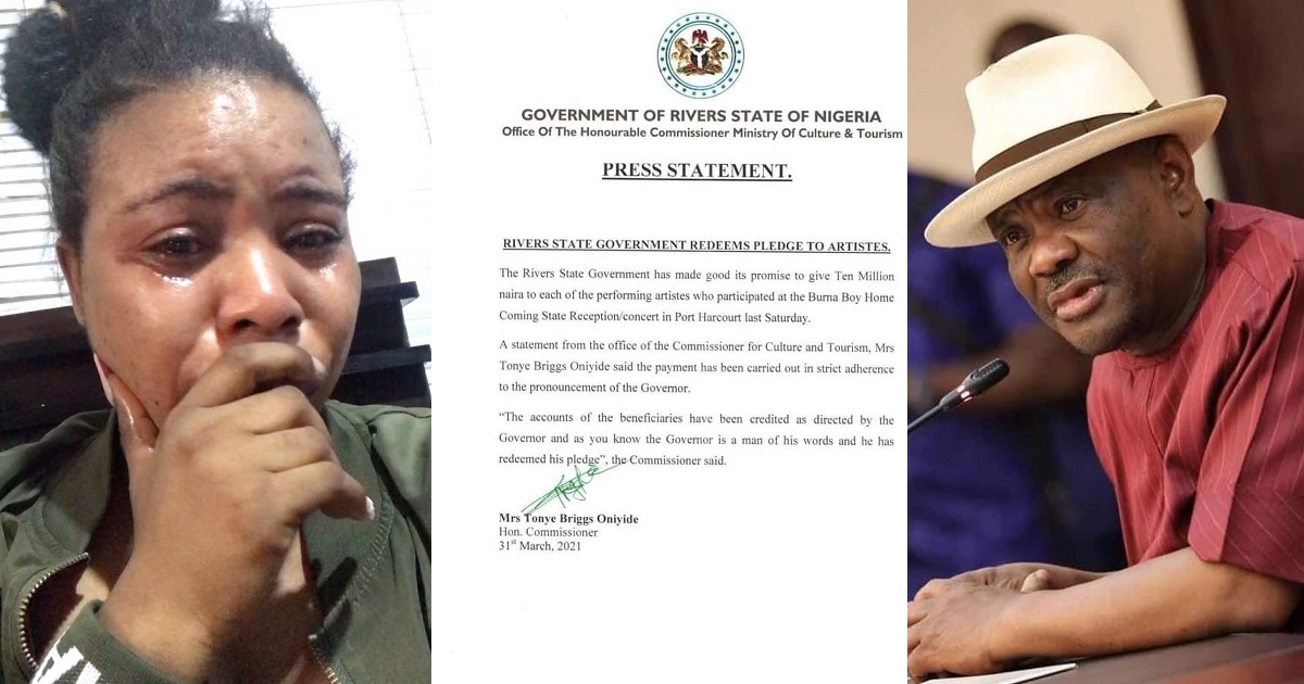 Kessydriz sheds tears of joy after receiving her N10m bonanza from Governor Wike [Video]