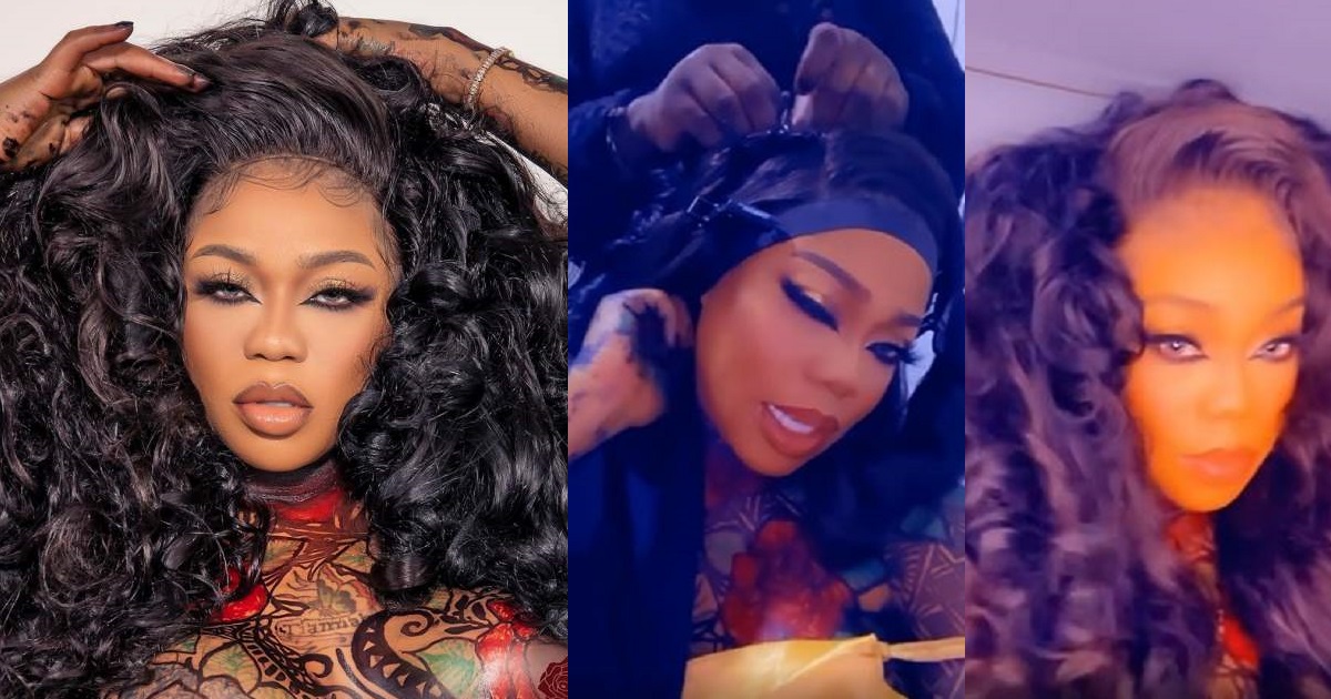 Toyin Lawani shows off wig worth N4M, says Cardi B inspired it (Video)