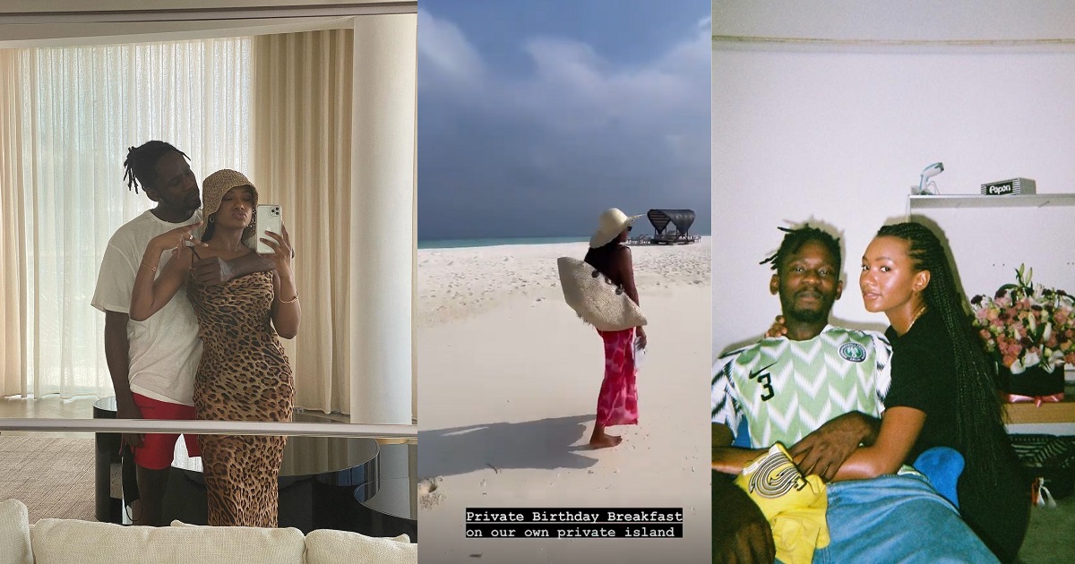 Singer Mr. Eazi, takes his girlfriend, Temi Otedola, to a private island for breakfast. (Video)