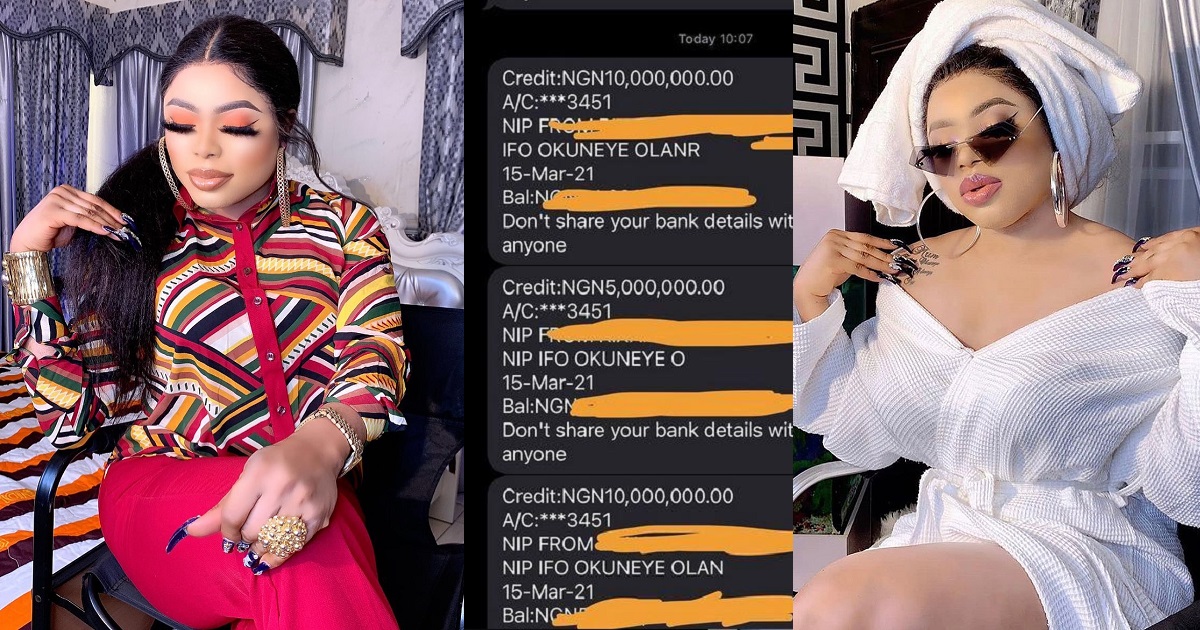 “You need to step up your game” – Bobrisky advises ladies, as he flaunts credit alert of N25M