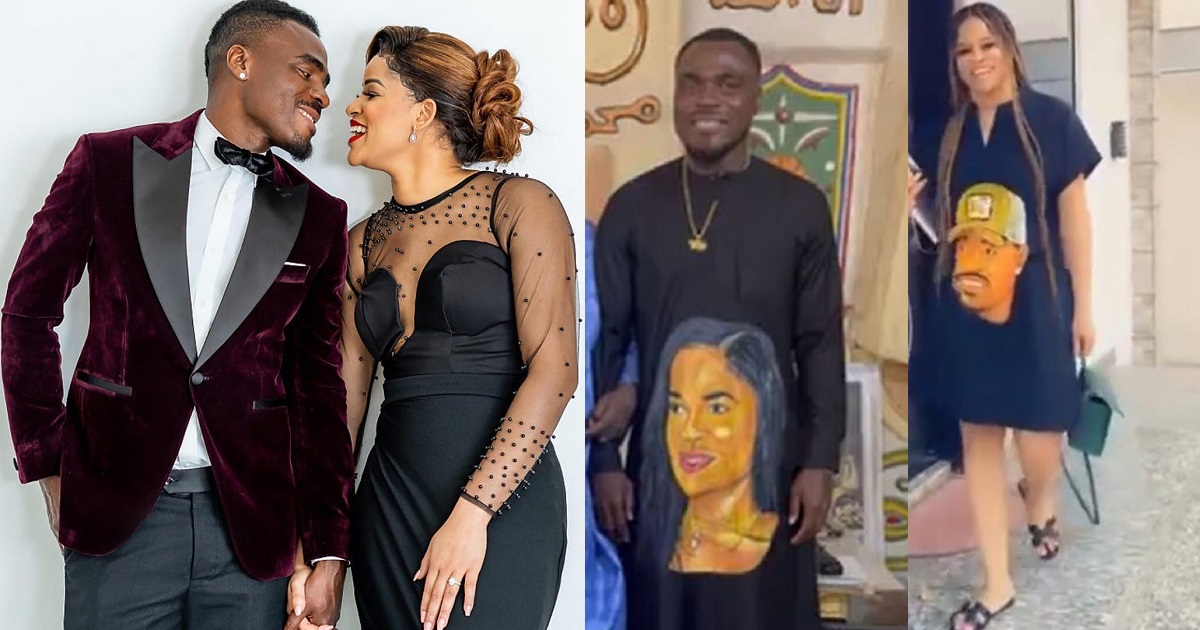 Nigerians drags footballer, Emenike and wife for rocking customised outfit carrying each other’s faces