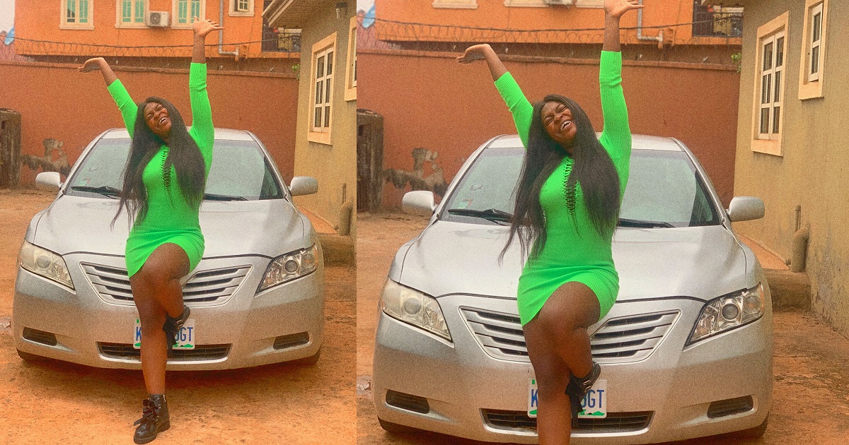 Nigerian Lady gifts herself a car weeks after praying for it (Photos)