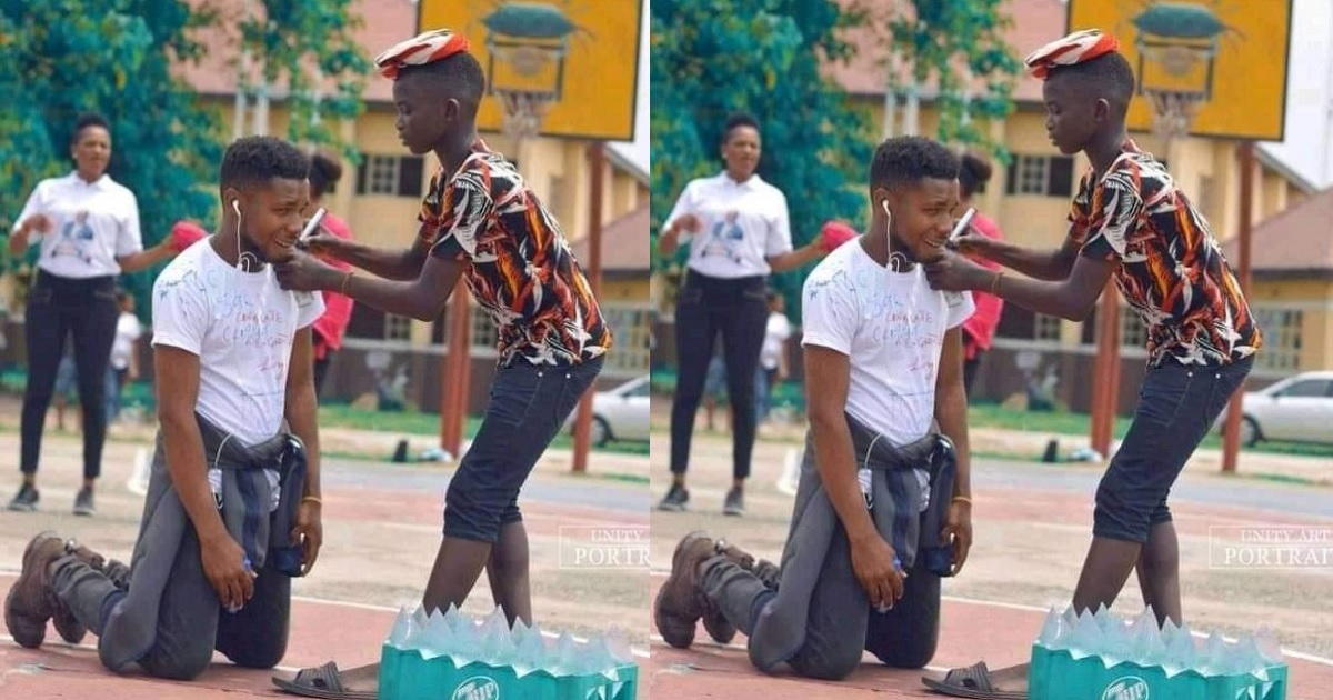 student knelt