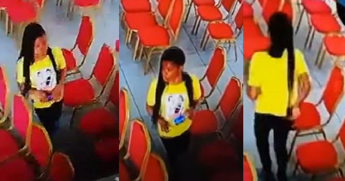 Lady caught on camera stealing a phone inside a church in Warri (Video)