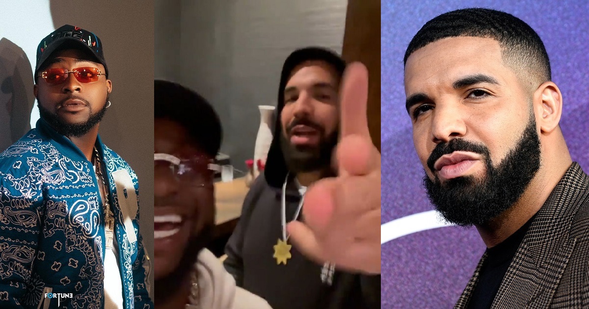 Rapper, Drake, says ”E choke” as he links up with Nigerian Superstar, Davido (Video)