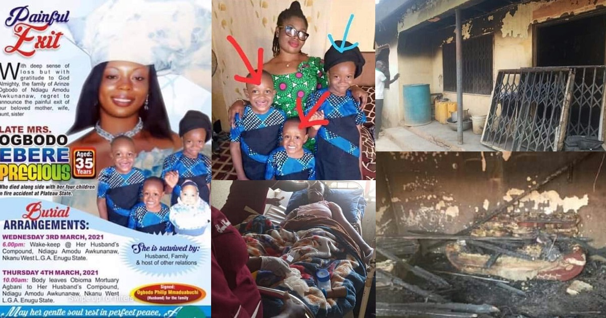 Sad! 35-year-old woman and her four children die in Jos house fire