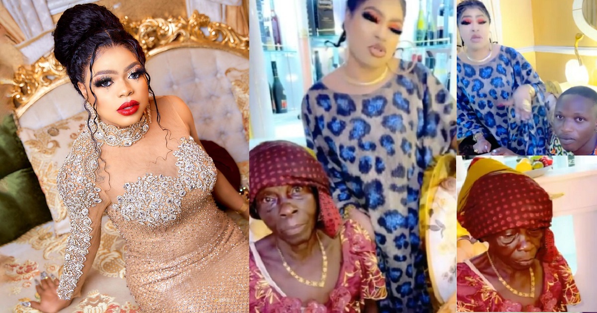 Bobrisky keeps his promise, flies elderly woman and her grandson to his Lagos residence. (Video)