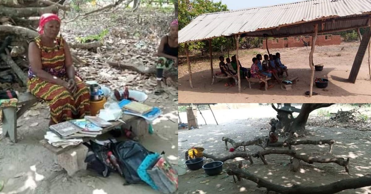 Nigerians reacts to photo of Head mistress of Kogi school sitting in her office under a tree (photos)