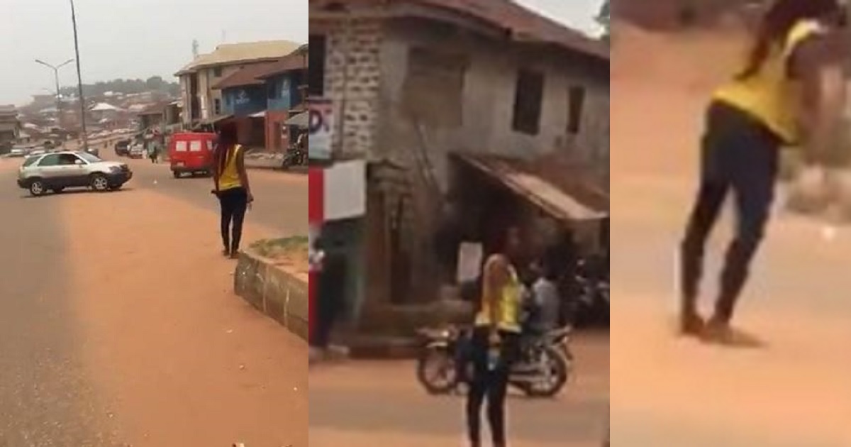 Lady allegedly runs mad after dropping from a car in Auchi (Video)