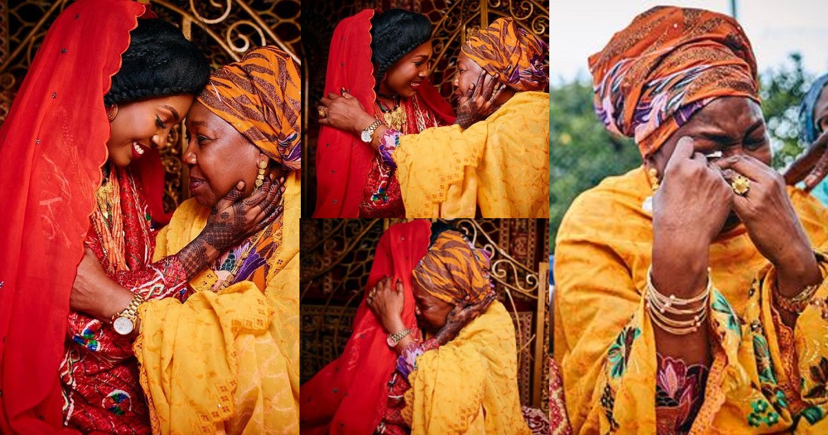 Touching photos of a Nigerian mother shedding uncontrollable tears during the wedding of her only child
