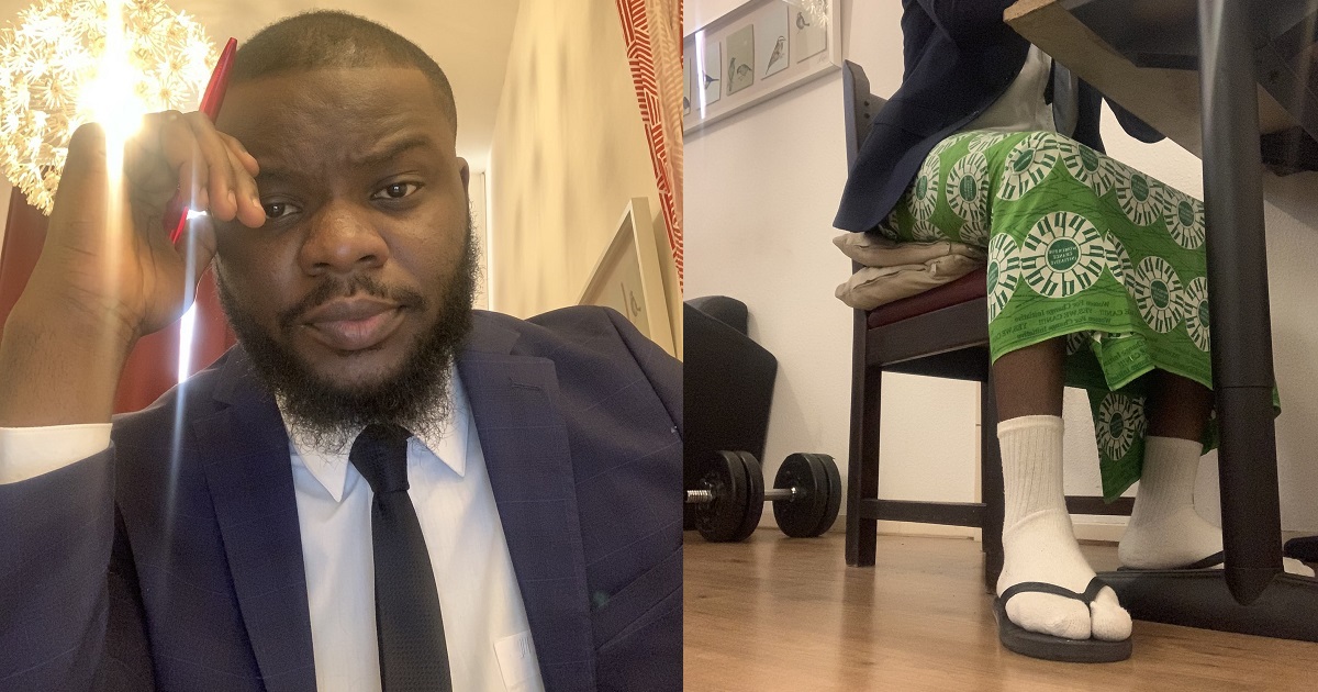 Nigerian man shows off what he wore for an online job interview. (photos)