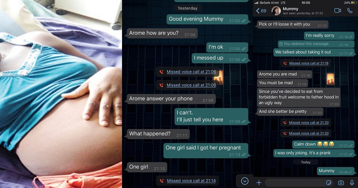 Nigerian guy shares the hilarious response he got from his mother after pranking her that he got ‘one girl’ pregnant.