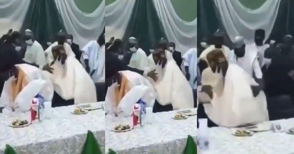 Moment APC chieftain, Bola Tinubu, almost fell after missing his step at a function in Kaduna