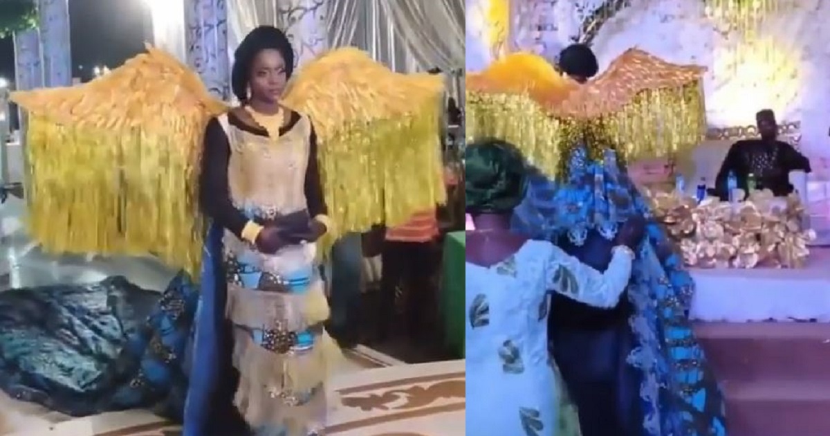 Bride makes grand entrance in ‘angelic wings’ on her wedding (Video)