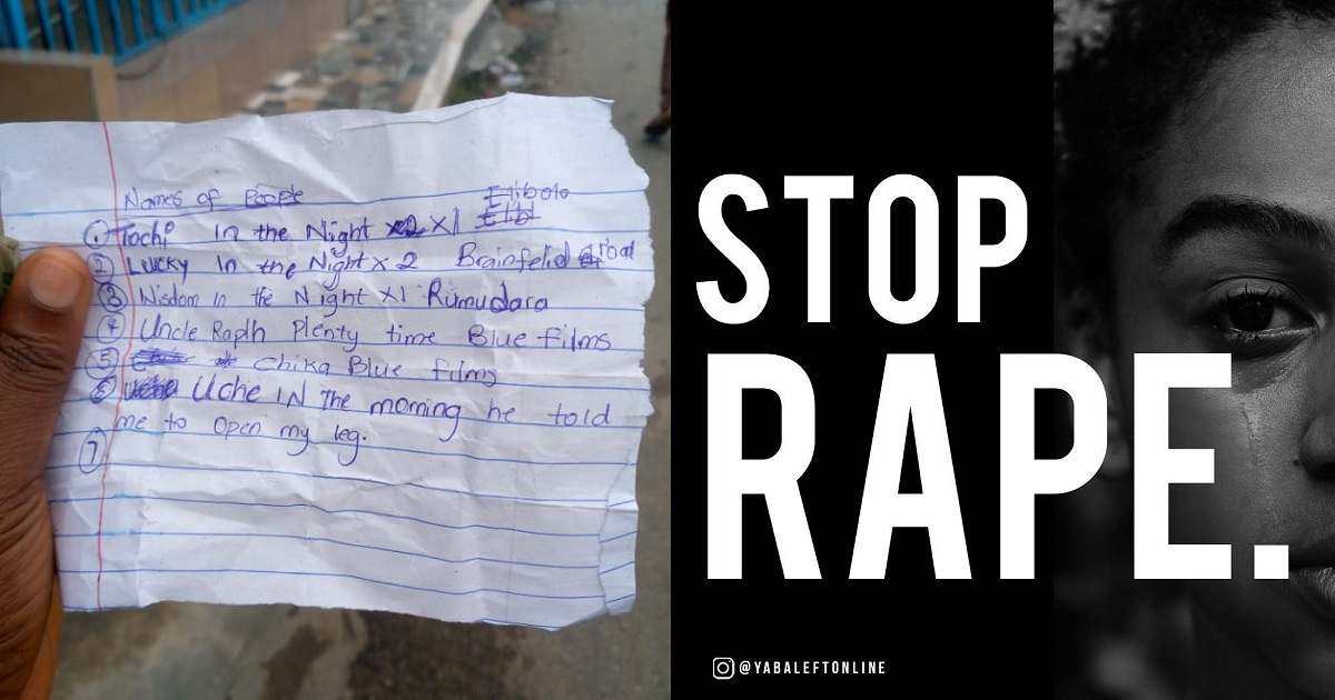 11-year-old girl makes list of men who have abused her and the number of times