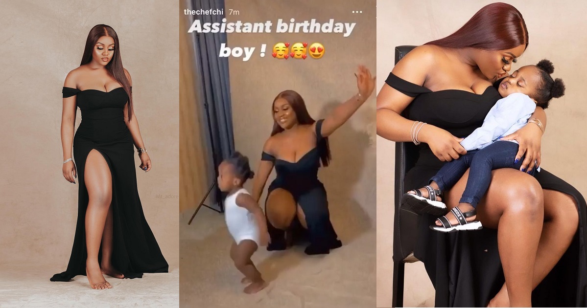 Davido’s son, Ifeanyi playfully photobombs his mother, Chioma’s birthday photo shoot (video)