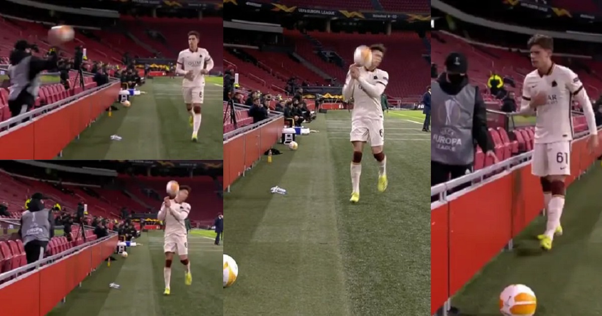 Moment Ajax FC ball boy angrily throws ball at Roma player for time wasting (Photos, Video)
