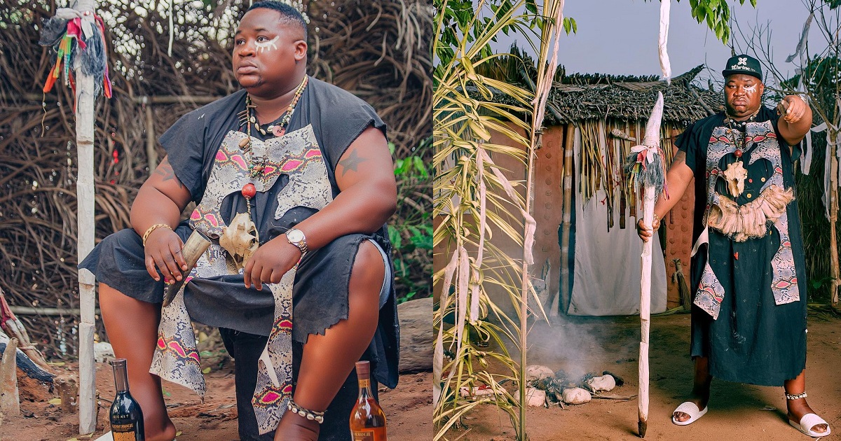 “Cut soap for me” – Mixed reactions as Cubana Chief Priest shares photos of himself in a shrine
