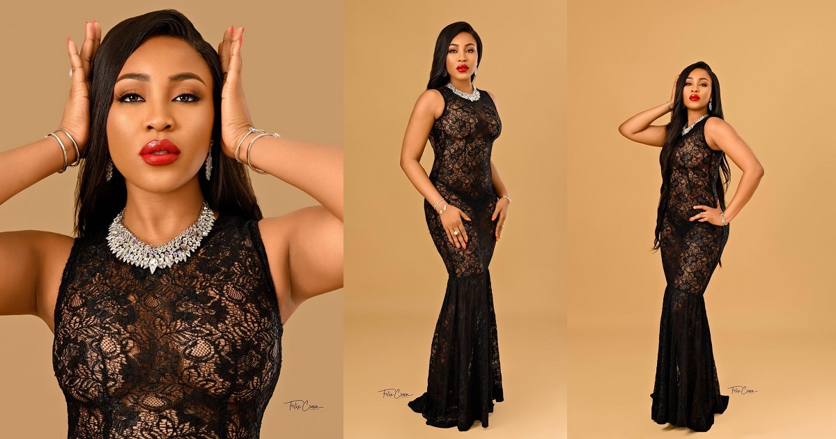 BBNaija star, Erica Nlewedim bares her bo.obs in lacy black dress (Photos)