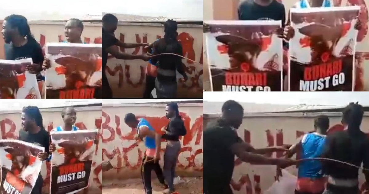 Kogi residents flog two men for staging #BuhariMustGo protest in the state (Video)