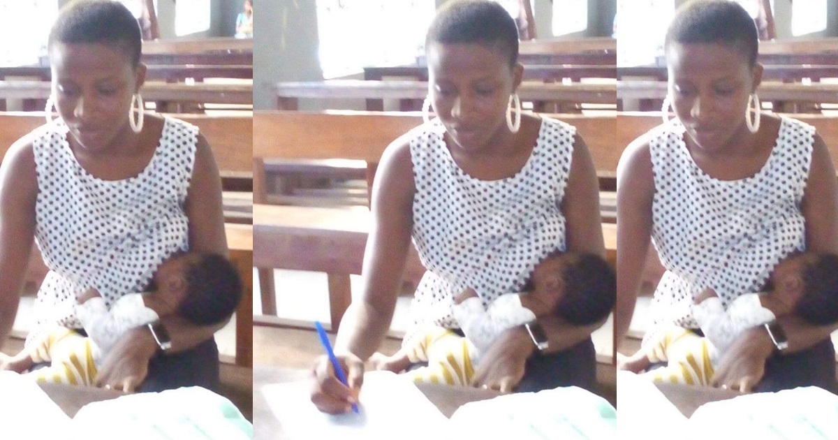 “Life is harder for a career driven woman” – Nursing mum pictured breastfeeding her son while writing post graduate degree exam says