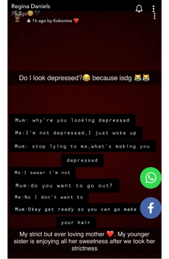 “Stop lying, you are depressed” – Regina Daniels’ mother tells her during conversation 5 Regina mother