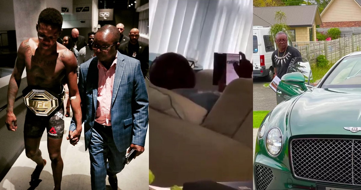 Nigerian MMA fighter, Israel Adesanya surprises his dad with a Bentley after he saw him admiring the car on his phone (video)