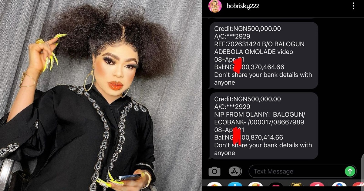 Peter Okoye, others react as Bobrisky flaunts his almost 1 billion naira account balance