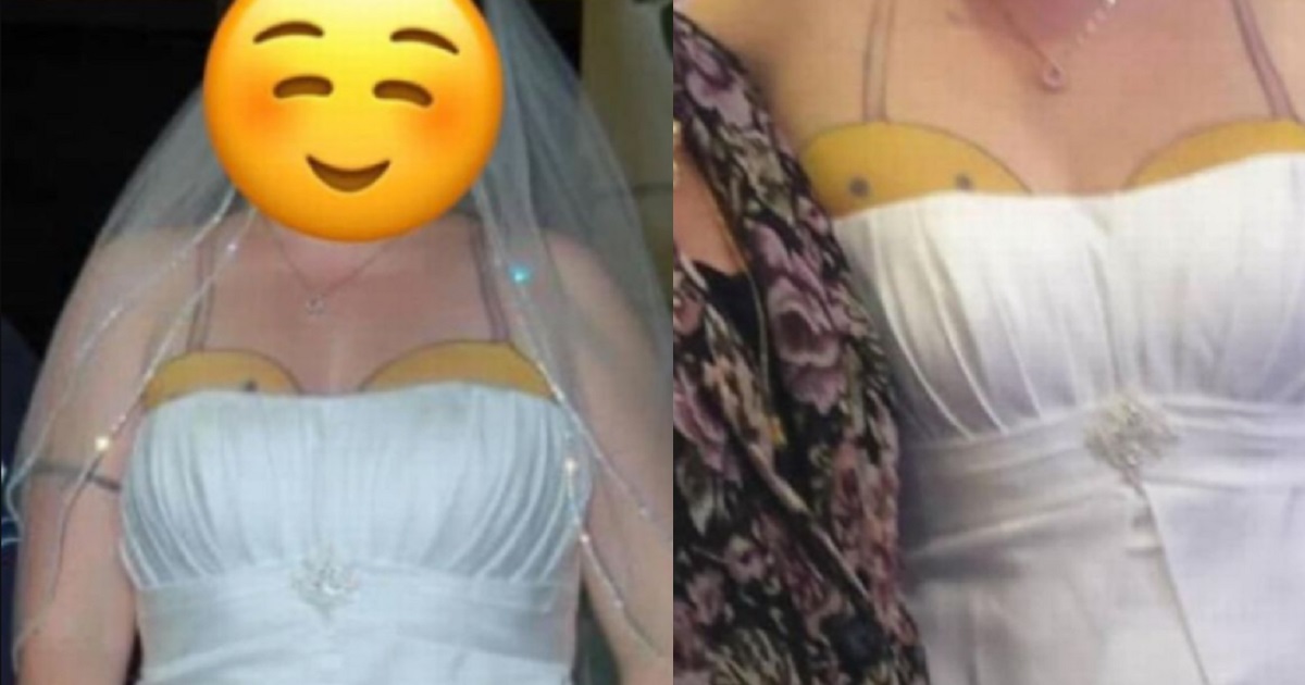 Bride’s strapless wedding gown goes viral as it exposes ‘worst tattoo ever’