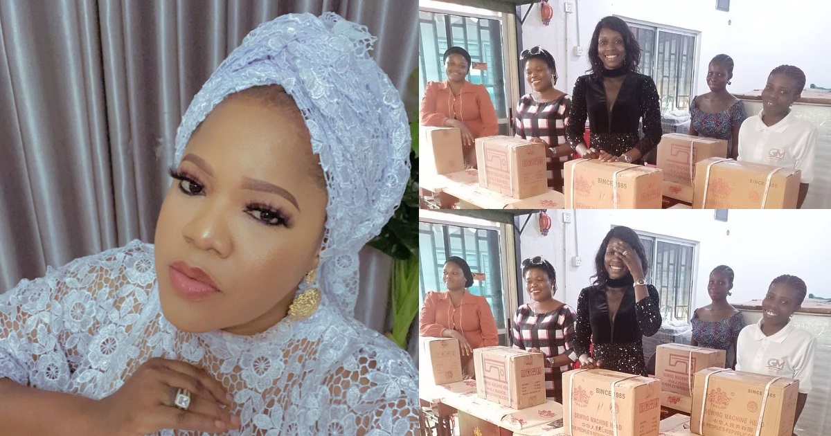 Actress, Toyin Abraham empowers 5 fans, gives them brand new sewing machines