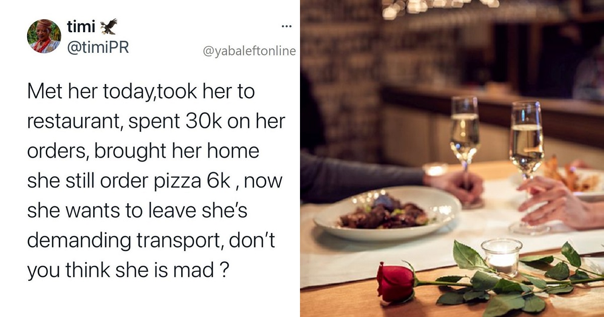 Man questions the sanity of a Nigerian girl who tried to “finish him with Billing” on their first date.