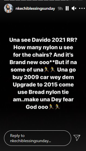 “Davido’s 2021 Rolls Royce came with no nylon, but you all buy upgraded cars with bread nylon all over” – Actress, Nkechi Blessing Sunday 4 60a7628eaf57a