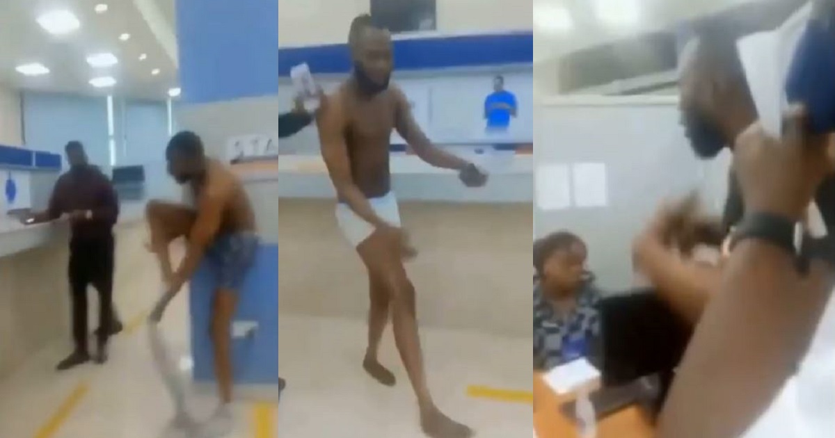 Nigerian man strips in bank to protest against ‘illegal withdrawals’ from his account (WATCH)