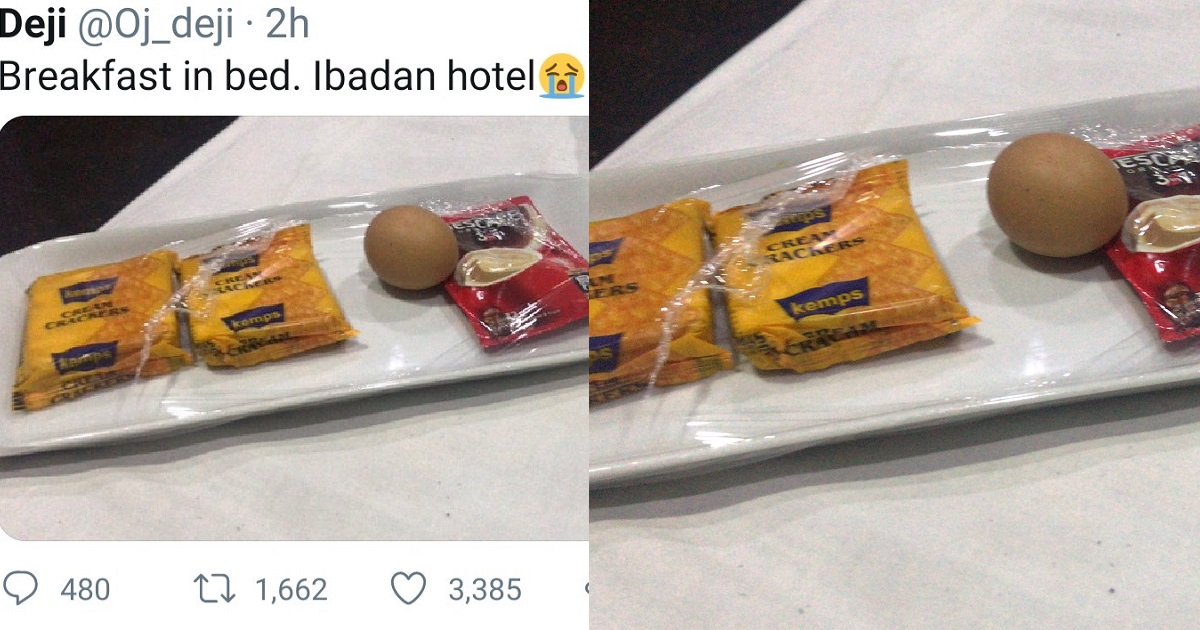 Man shows the breakfast “he was served in bed in an Ibadan hotel”