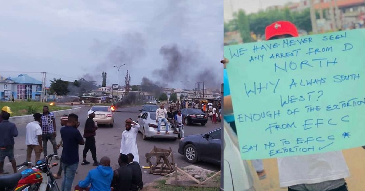 Youths and suspected Yahoo boys protest in Osogbo; accuse EFCC officials of extortion (Photos)