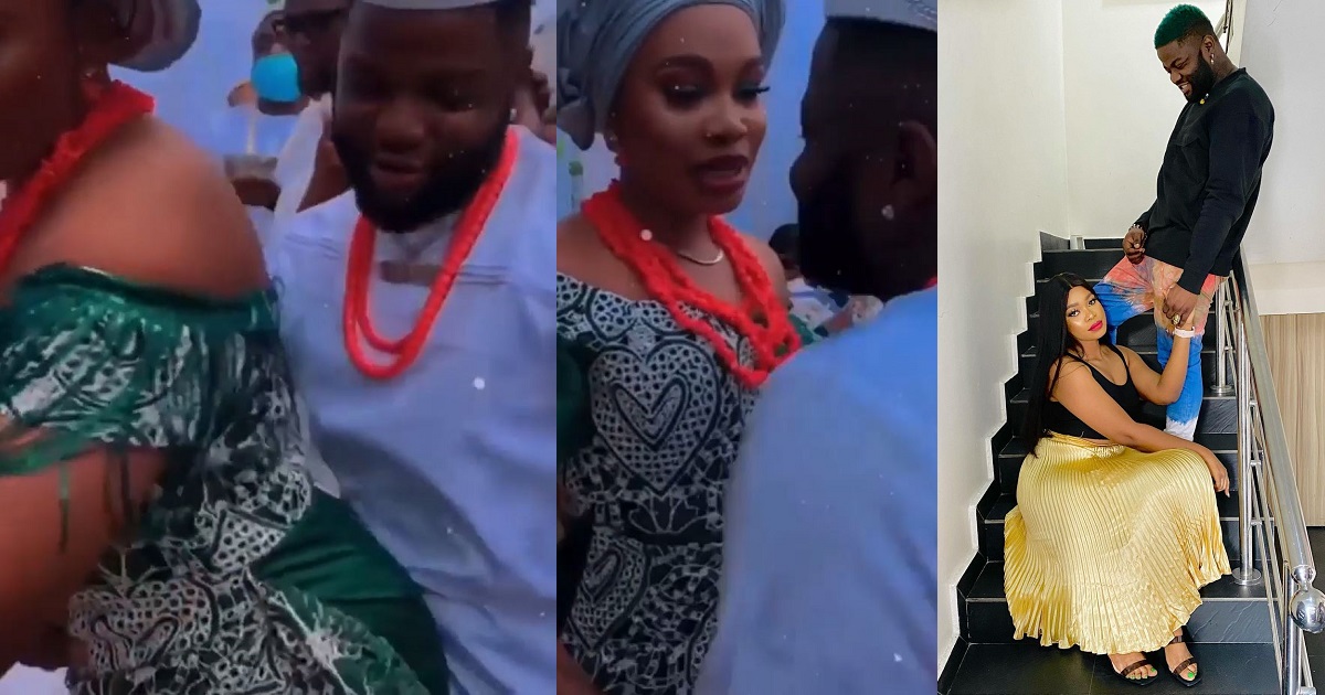 Singer, Skales’ fiancée, Hasanity grinds him vigorously as they tie the knot in traditional ceremony (WATCH)
