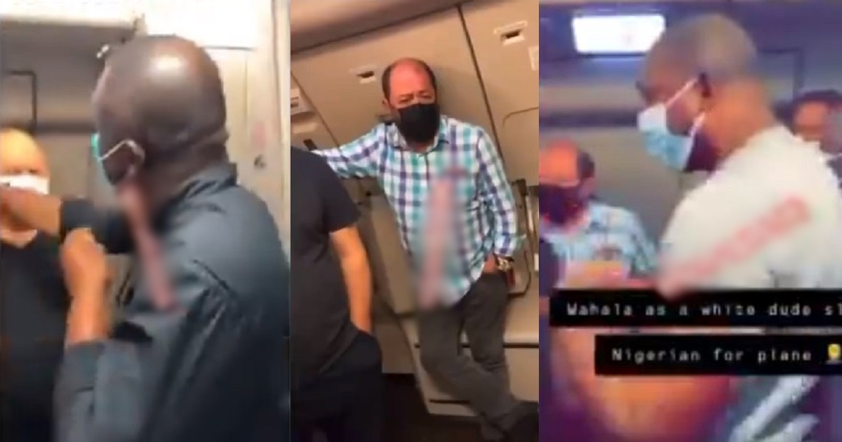 Moment Turkish man was thrown out of airplane for allegedly slapping a Nigerian (Video)