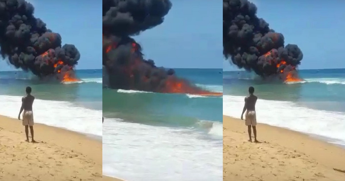 “Even mami water no safe” – Reactions to trending video of a fire burning on water at a beach.