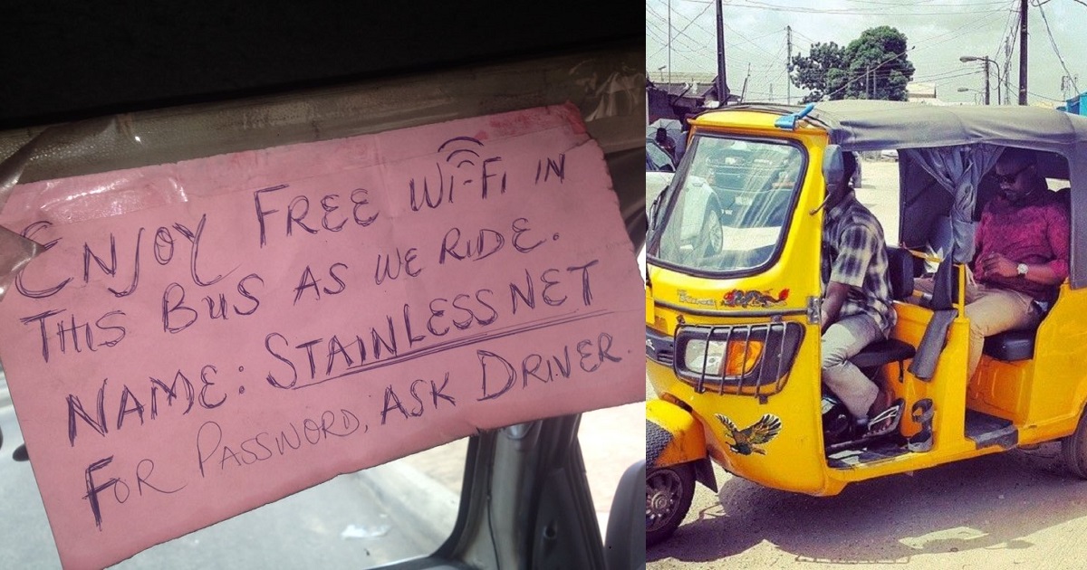 Man shares his excitement after entering keke with free WiFi in Port Harcourt (Photo)