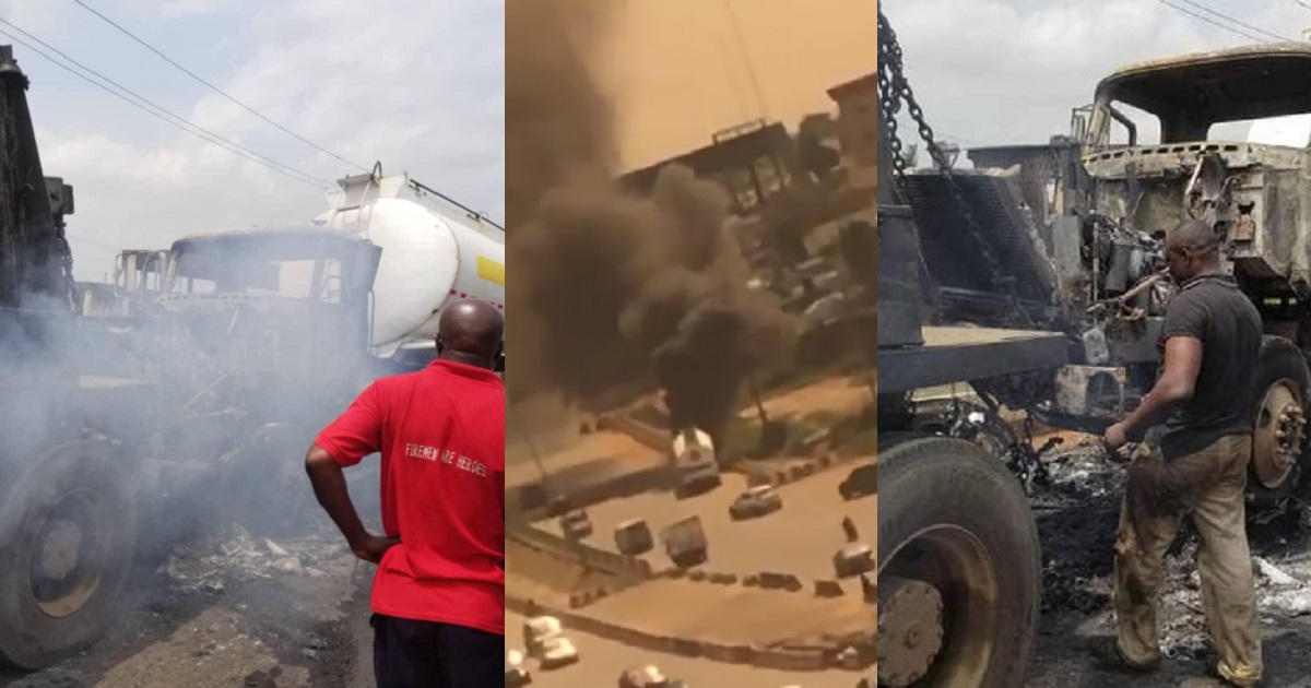 Fuel-laden tanker catches fire today on Otedola bridge (video)
